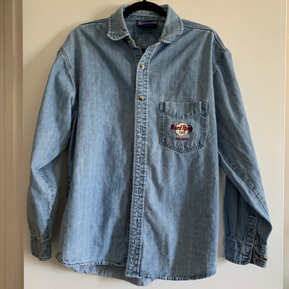 Vintage Hard Rock Cafe Denim Atlanta Georgia Button Down Top size Medium EUC